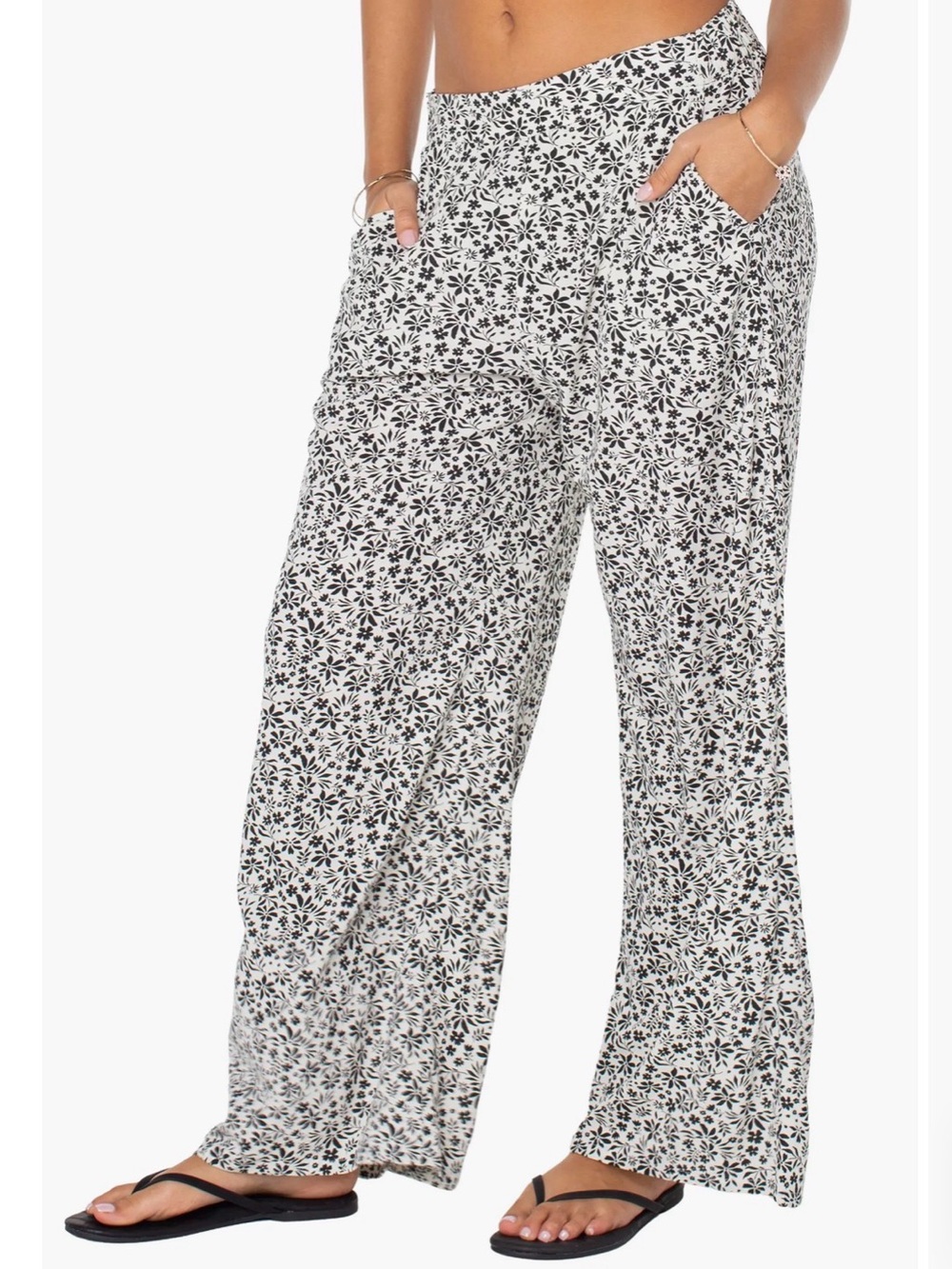 Roxy Midnight Avenue Floral Wide Leg Linen Blend Pants NEW